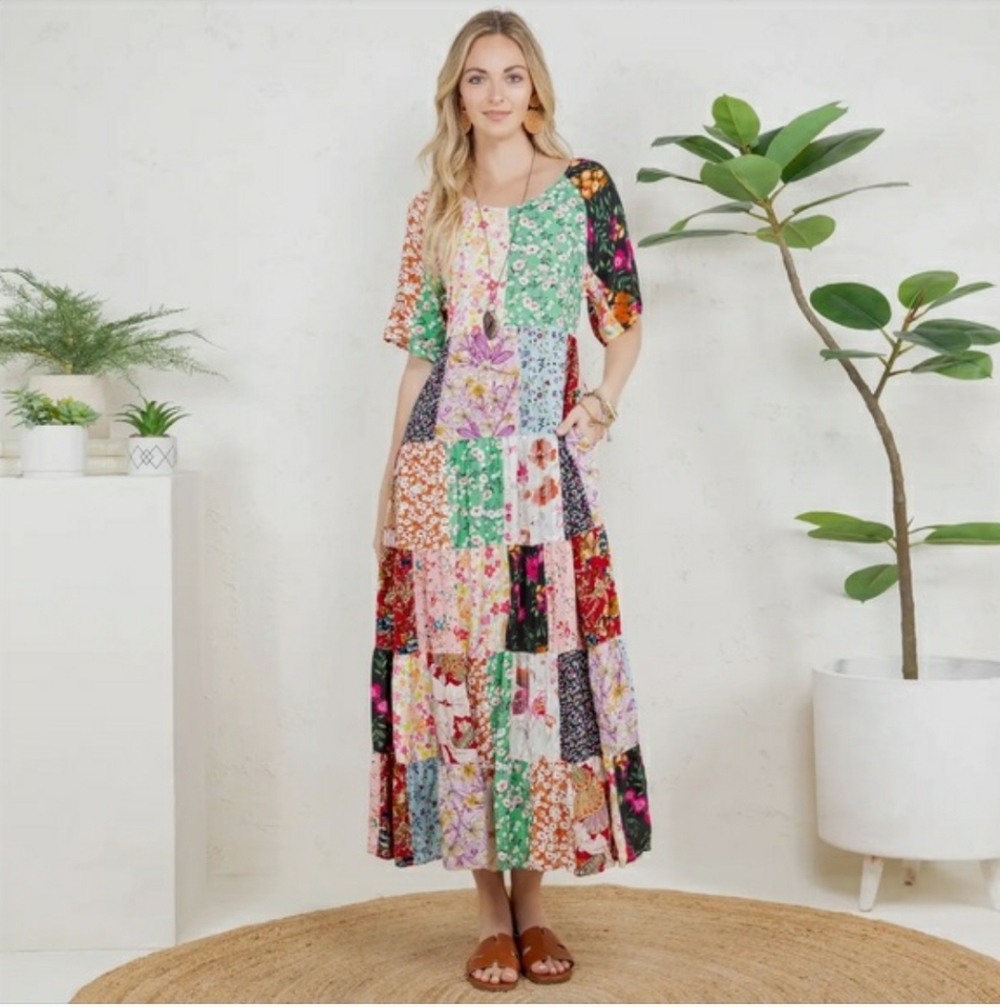 NWT Young Threads Colorful Patchwork Maxi Dress 1… - image 4